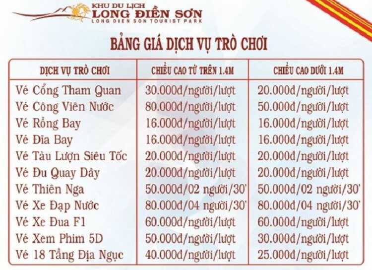 bảng giá vé